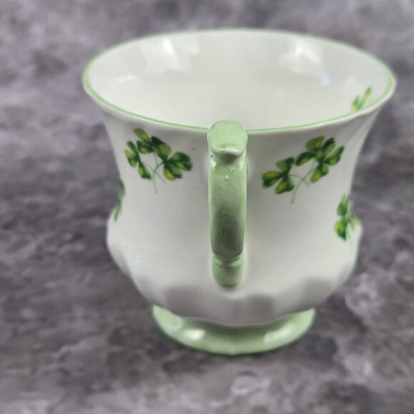 Royal Dover Fine Bone China Shamrock Tea Cup and Saucer Green White Vintage - Picture 10 of 16